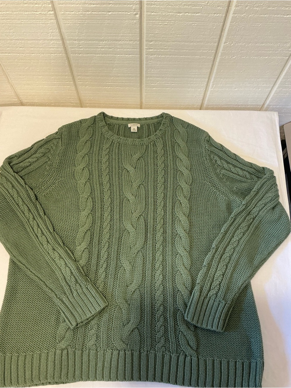 L.L. Bean Women's Cable Knit Crewneck Sweater - Sage Green